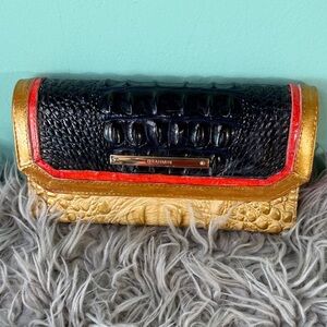 Brahmin Checkbook Wallet Navy Blue , Gold, and Red Clutch